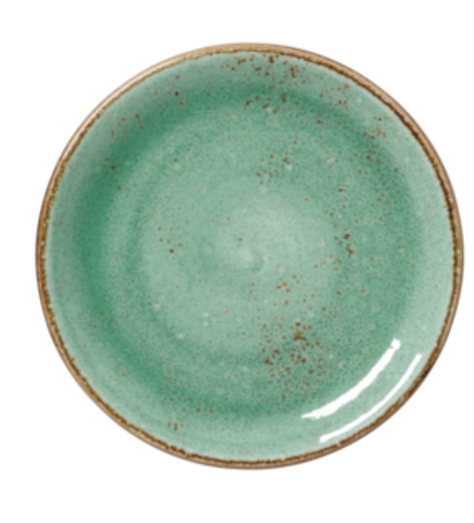 12130568 COUPE PLATE 6X.5 ROUND - ALUMINA VITRIFIED - AQUA - 12/CS
